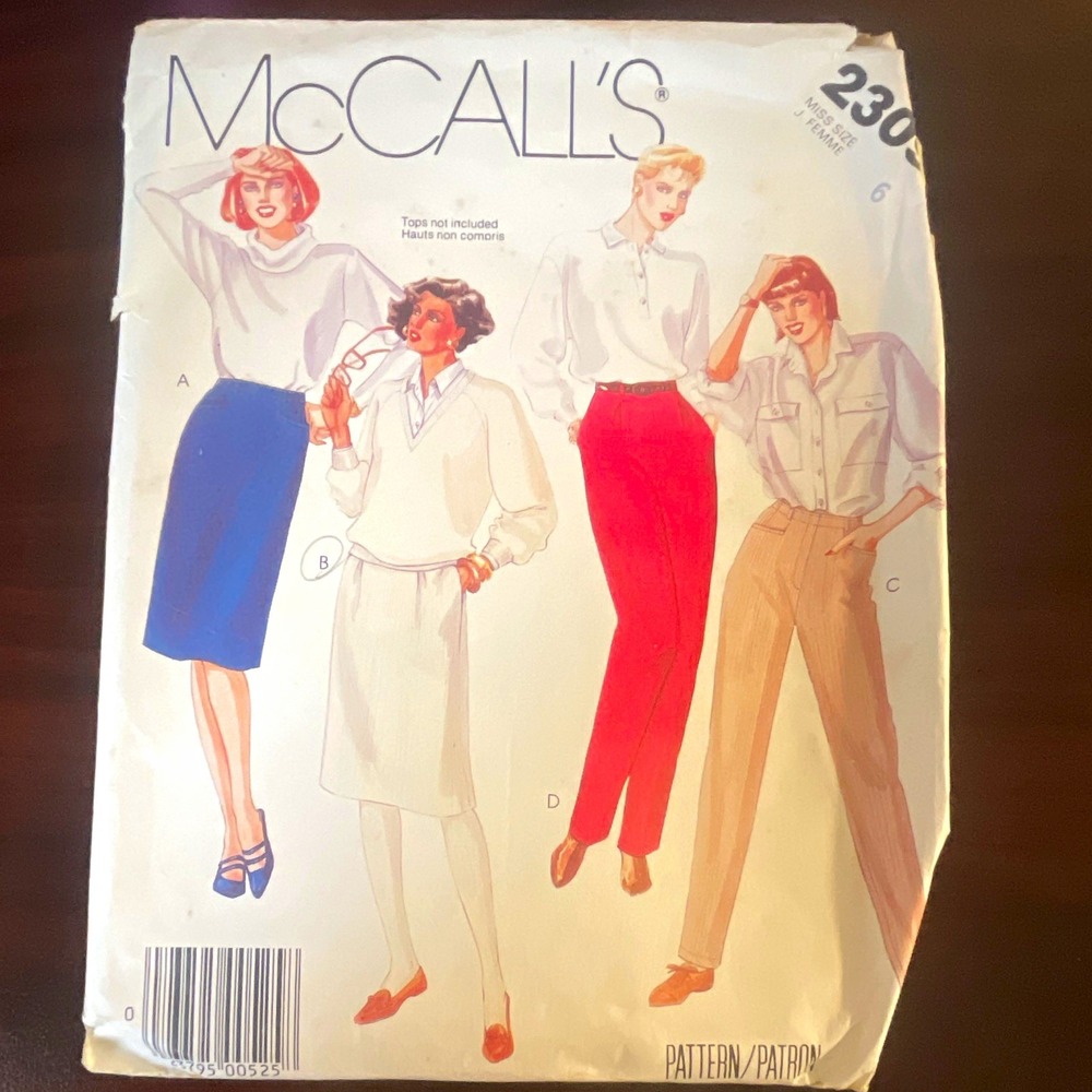 McCall's 2309 Women Sportswear Sewing Pattern Skirt Pants Size 6 Vintage 1985